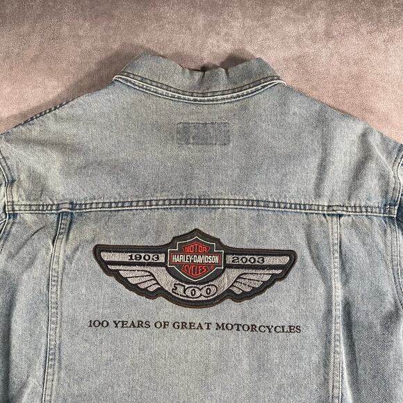 Vintage Harley Davidson Motorcycles Embroidered Light Wash Denim Trucker Jacket - Picture 5 of 7